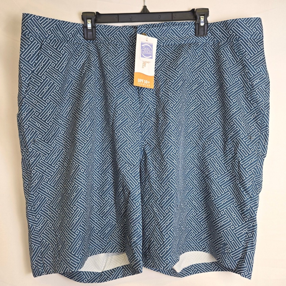 UV Skinz Geometric Pattern Bermuda Swim Shorts Blue White 3XL UPF 50+ New